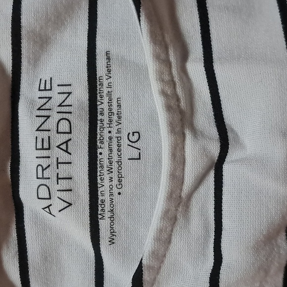 Adrienne Vittadini Black & White Striped Crew Neck Cropped Short Sleeve Top L - Picture 7 of 10